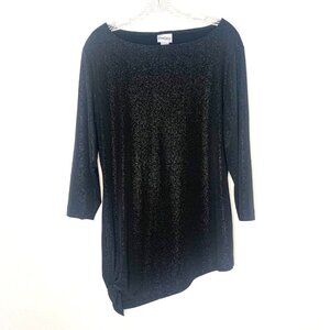 Chico’s Asymmetrical Black & Gold Metallic Pullover Tunic Blouse Women’s Size 2